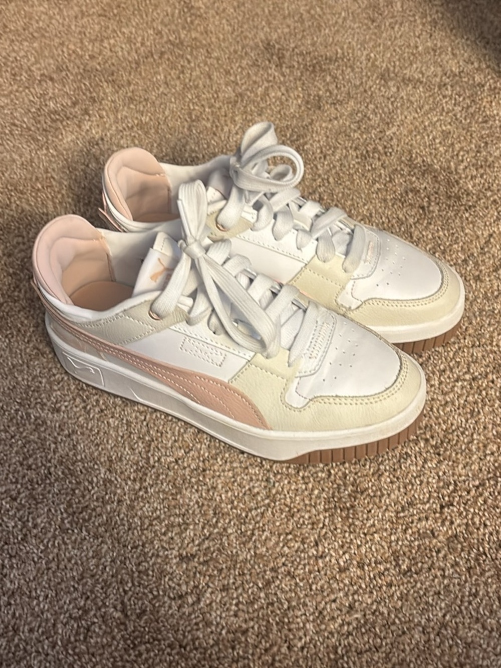 Puma Women's White Sneakers with Blush and Cream Accents